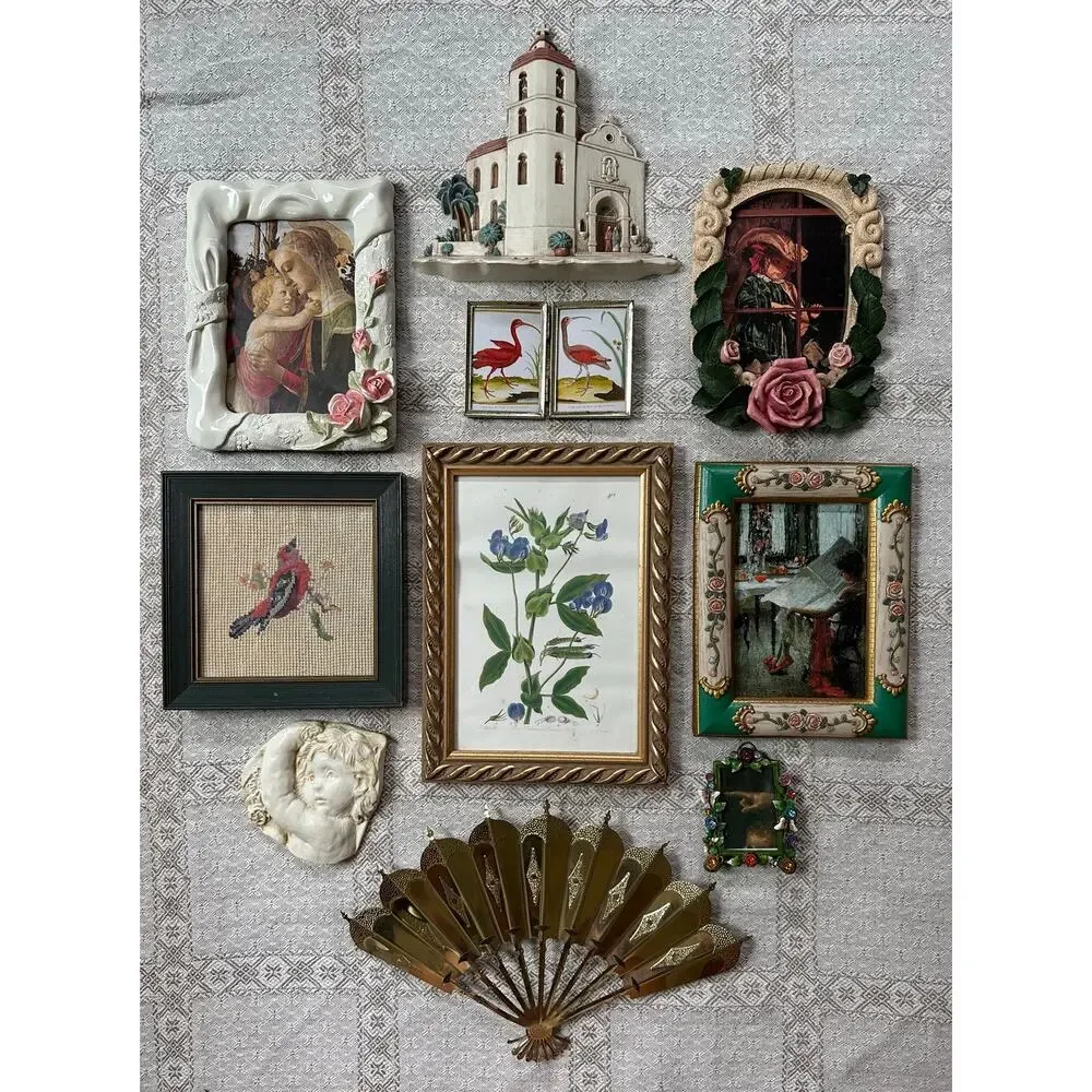 Vintage lot gallery accent wall art pictures set ornate gold framed portraits 10